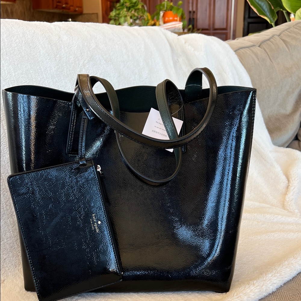 Kate Spade Shiny Black Tote with Pouch